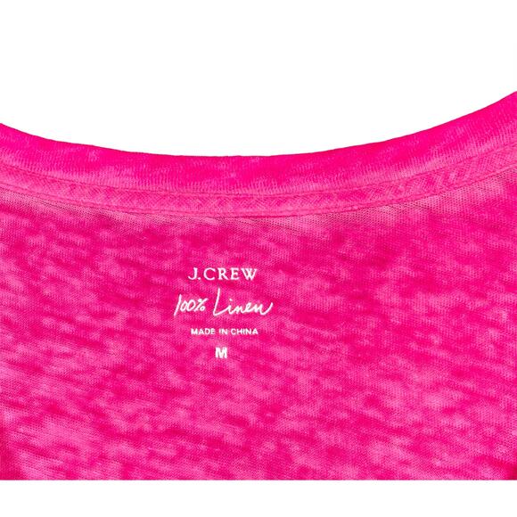 J Crew 100% Linen T Shirt V-Neck Pocket Tee Hot Pink Size M - Picture 3 of 5